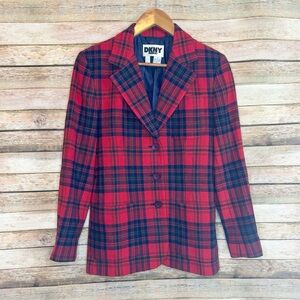 DKNY Tartan Plaid 100% Wool Blazer Christmas Holiday Jacket Size 4